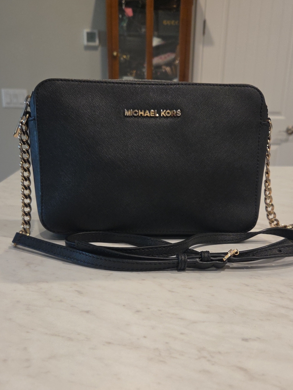 Michael Kors Black Leather Crossbody with Gold Hardware